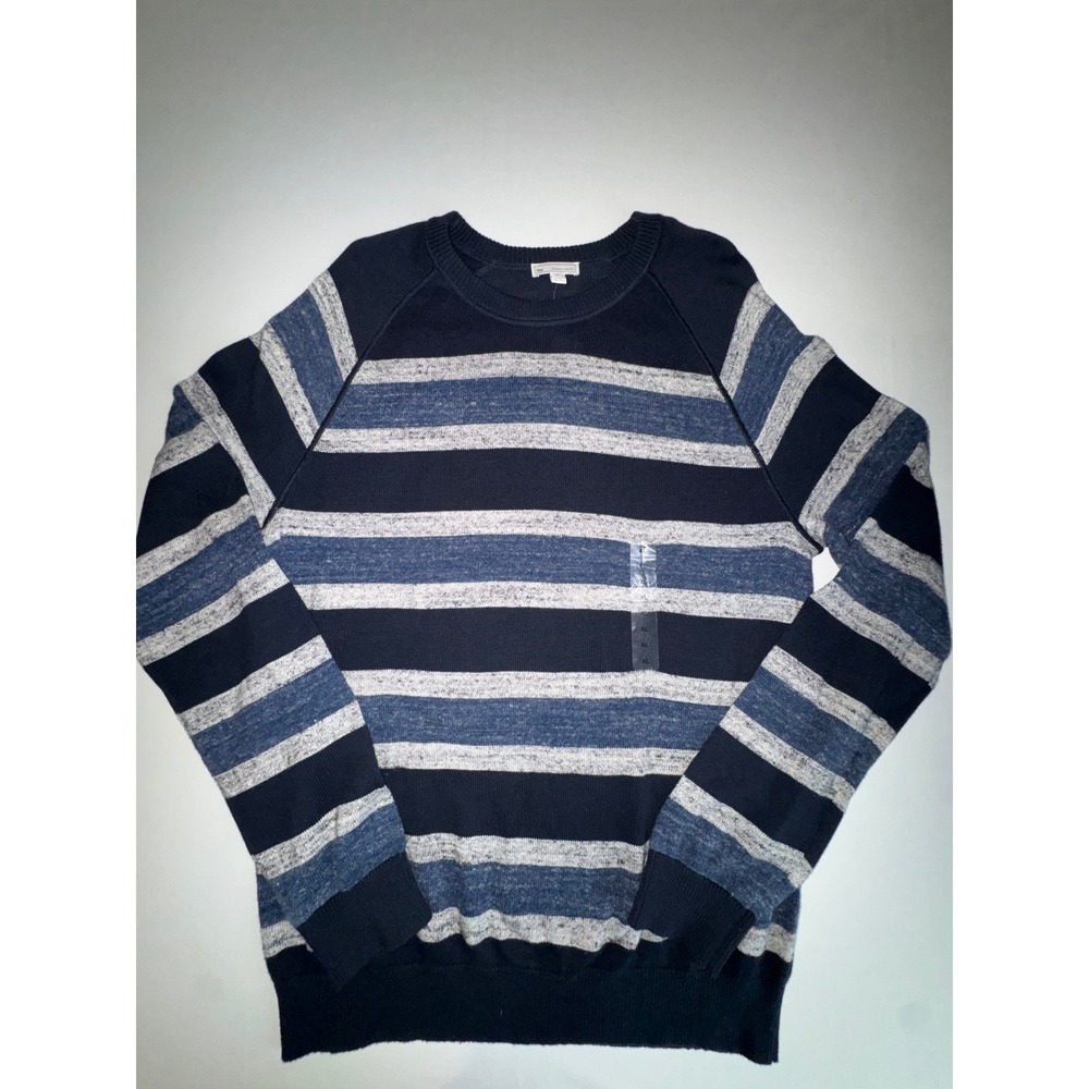 Gap Striped Sweater Mens XL Navy Blue Grey New With Tags Cotton Crewneck Raglan